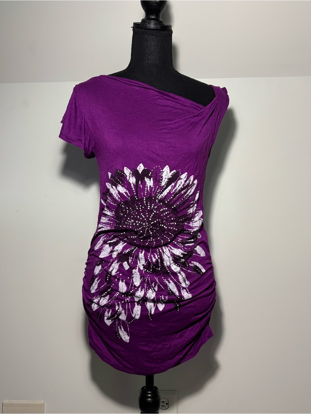 Purple Floral Ruched Women’s off shoulder Top